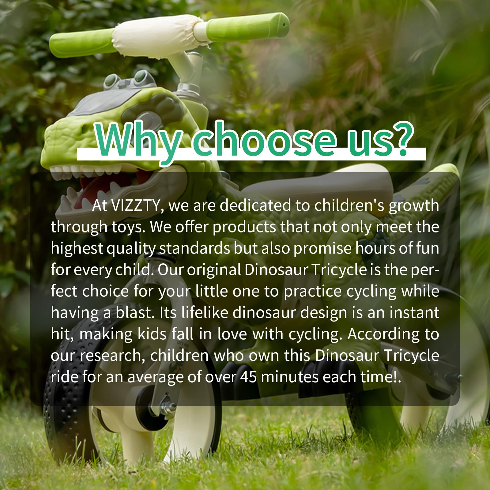 Dinosaur Kids Tricycle for Rider- Toddlers Kid Trike Bike Big Wheel with Music, Storage Basket,Indoor/Outdoor Preschool Daycare Kids Bike,Best Gift for 3-7 Year Old Girls & Boys (Green)