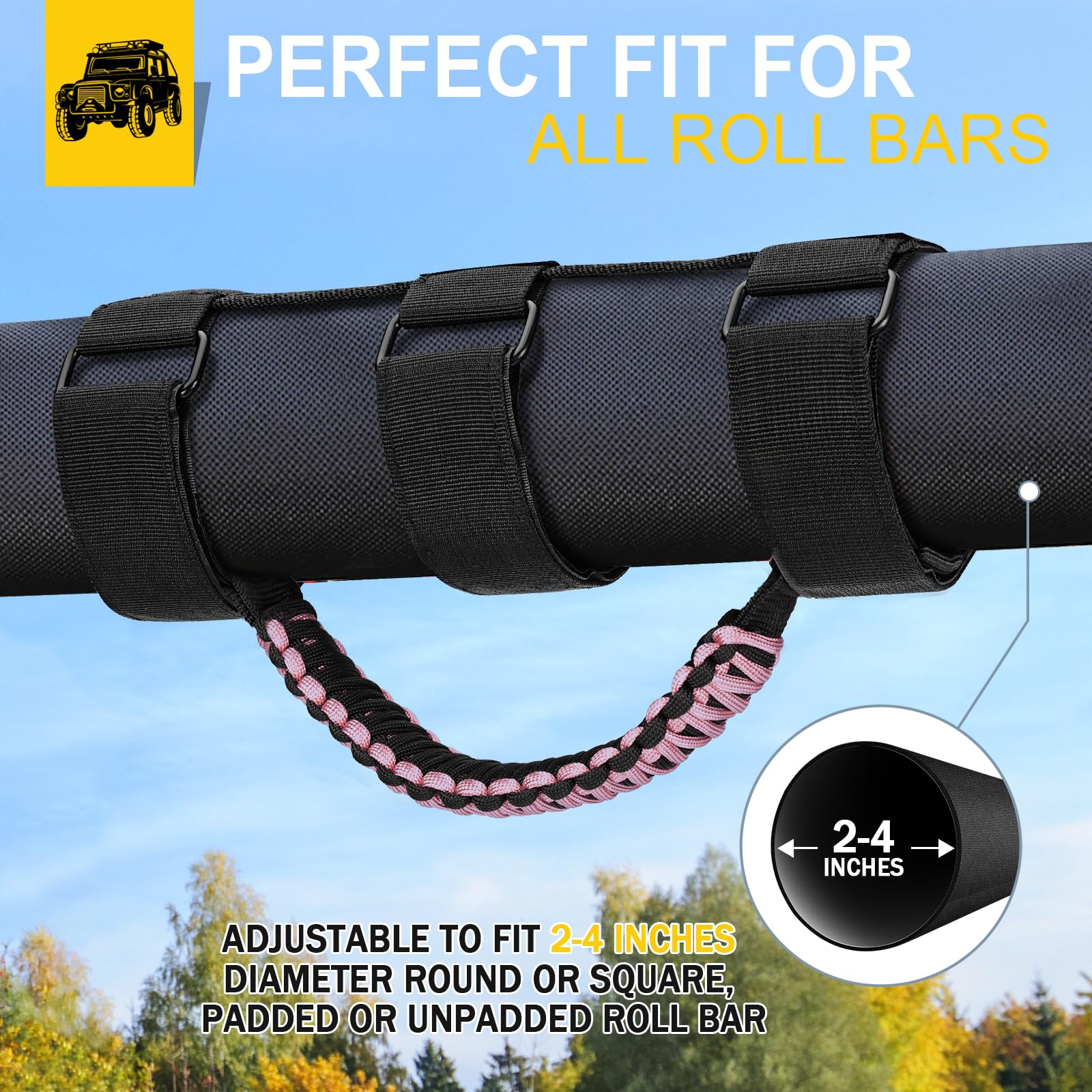 RERPRO Maniglie Roll Bar In Paracord Per Jeep Wrangler CJ YJ TJ JK JL Gladiator JT (1955-2024) – 2 Pezzi Blu, Adattabili Da 5,1 A 10,2 Cm, Resistenza 145kg