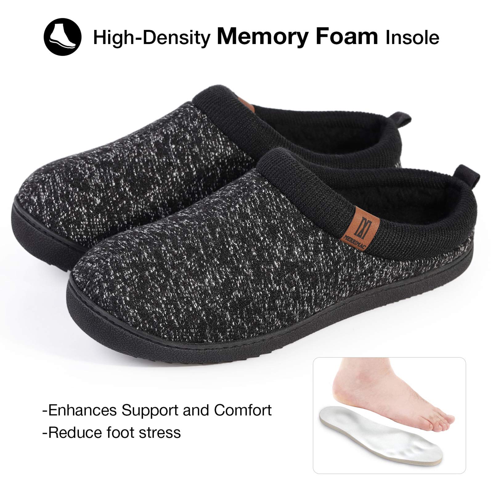 MERRIMAC Men's Slip on Slippers Comfy Memory Foam Non Slip Indoor House Shoes