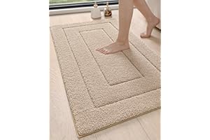 DEXI Bathroom Rug 43x24, Non Slip Washable Bath Mat for Shower Floor, Extra Large Absorbent Soft Bathmat with Rubber Backing, Quick Dry Microfiber Carpet, Beige