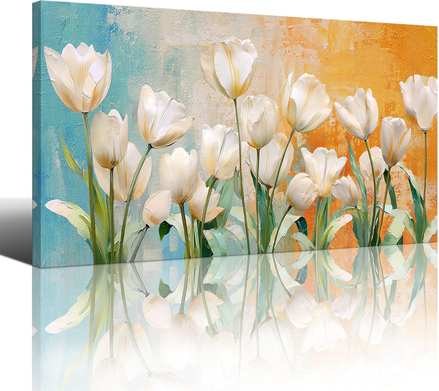 Paintings - AJAZIKO White Floral Wall Decor - Large Wall Art - Pictures for Bedroom Wall Decor Aesthetic & 60X30 Orange White Living Room Wall Decor Artwork Oil Painting Style