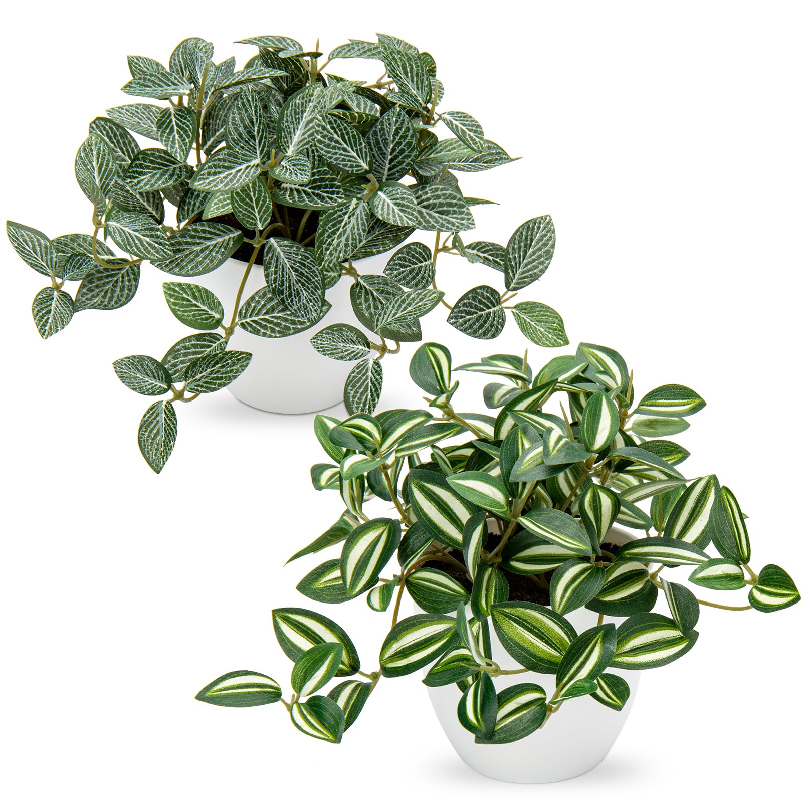 Photo 1 of Hollyone Fake Plants 2 Packs Artificial Plants Indoor Faux Plants with White Plastic Pot Small Fake Potted Plant for Home Aesthetic Living Room Bathroom Desk Shelf Office Decor
