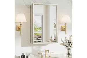 TokeShimi 16 x 24 Medicine Cabinet Mirror, Assembly Required, Brushed Nickel Mirror Medicine Cabinet Bathroom, Beveled Aluminum Frame, Wall Mounted or Recessed, Tempered Glass