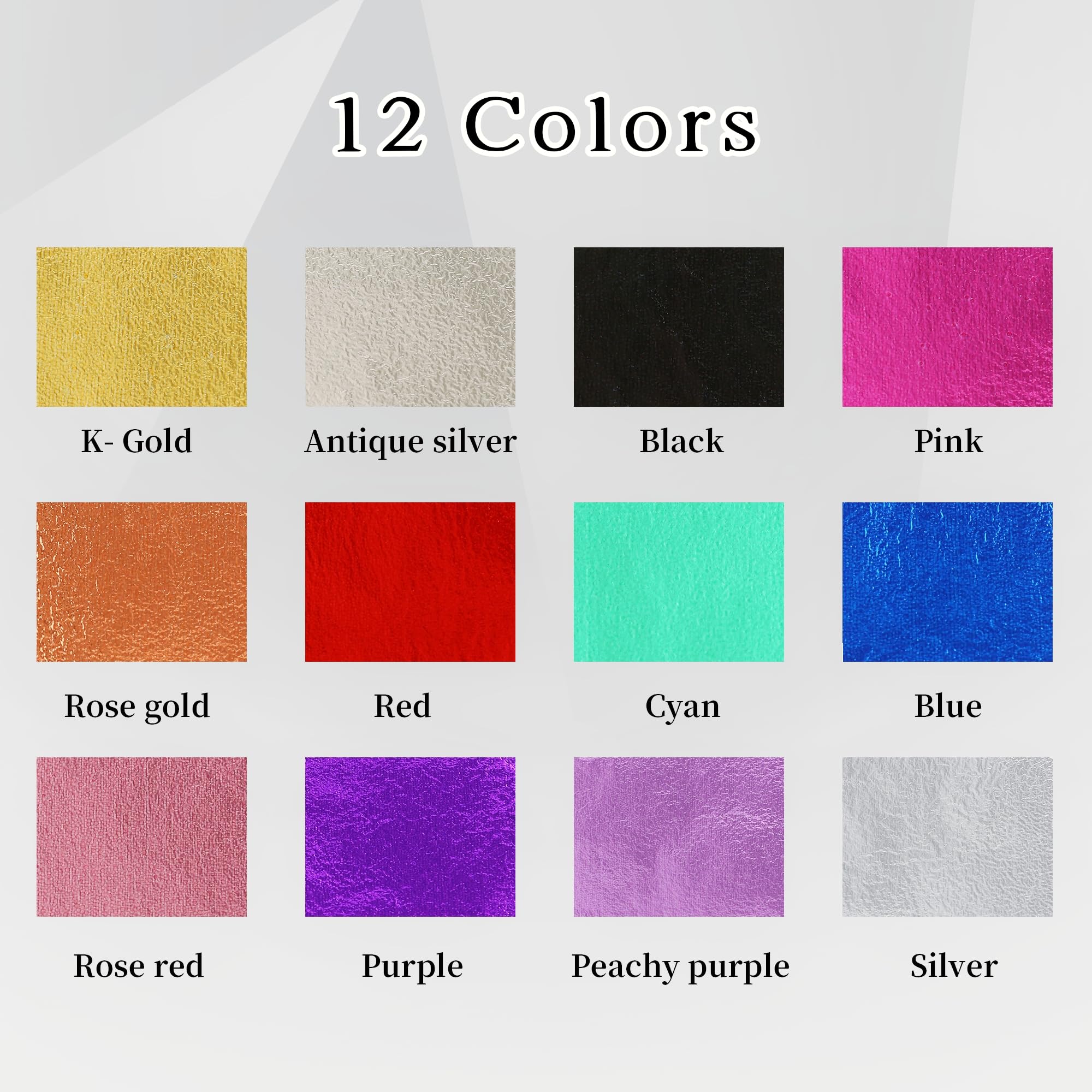 KINNO Gold Leaf Sheets 12 Colors 120 Sheets for DIY Art Decoration, Nails, Handicrafts, Bronzing, Furniture, Painting, Resin, 3.15 by 3.35 Inches