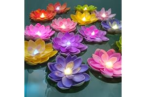 ASSAOY 14 PCS Diwali Waterproof Floating Lotus Light - Floating Flower Light Battery Operated Water Activated Muiti-Color RGB Pool Flower Lamp Wedding,Anniversary,Garden Christmas Halloween Decoration