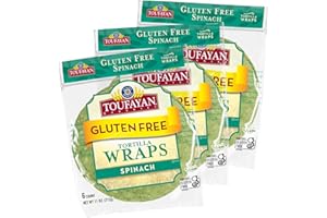 TOUFAYAN BAKERIES Toufayan Gluten Free Wraps, Spinach – 3 Packs (18 Total), Soft 9″ Tortilla-Style Wraps, Vegan, Kosher, Freeze for Freshness