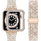 wutwuk Diamond Band with Bling Case Compatible with Apple Watch Bands for Women 40mm, Sparkly Metal Strap with Crystal Protective Bumper for iWatch SE Series 6 5 4, 40mm Rose Gold