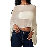 Women Sexy Semi Sheer Pullover Irregular Lightweight Solid Knit Mesh Poncho Casual Stretch Beach Crop Top