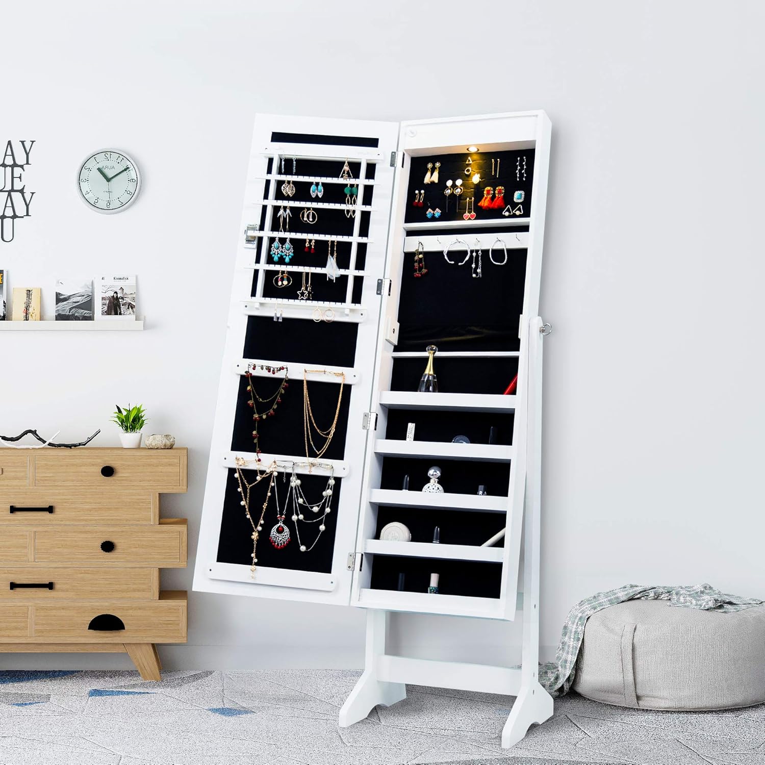 Amazon Com Homevibes Jewelry Cabinet Jewelry Armoire Mirrored
