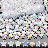 300 Pcs Acrylic Star Beads for Jewelry Making, EVERMARKET Star Shape Bracelets Beads Bulk, 11mm Star Loose Beads with Box, Crystal Spacer Beads for DIY Crafts Necklaces Accessories (White AB)
