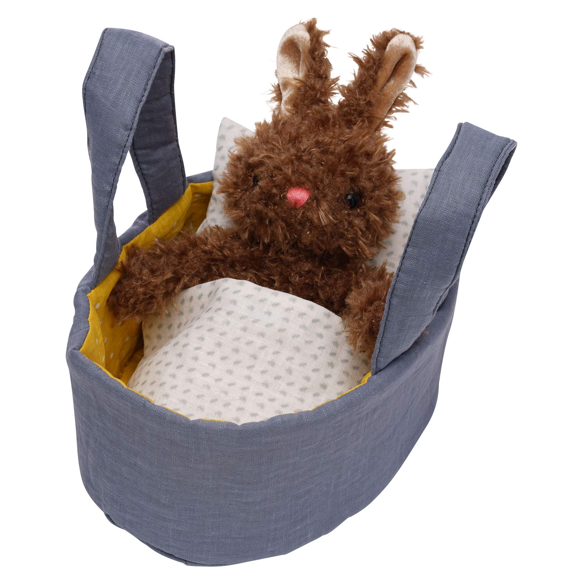 Manhattan Toy Moppettes Beau Stuffed Animal Nurturing Playset with Bunny Plush Toy, Fabric Bassinet, Blanket & Pillow