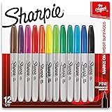 Sharpie Permanent Markers, Fine Point, Assorted Colors, 12 Count