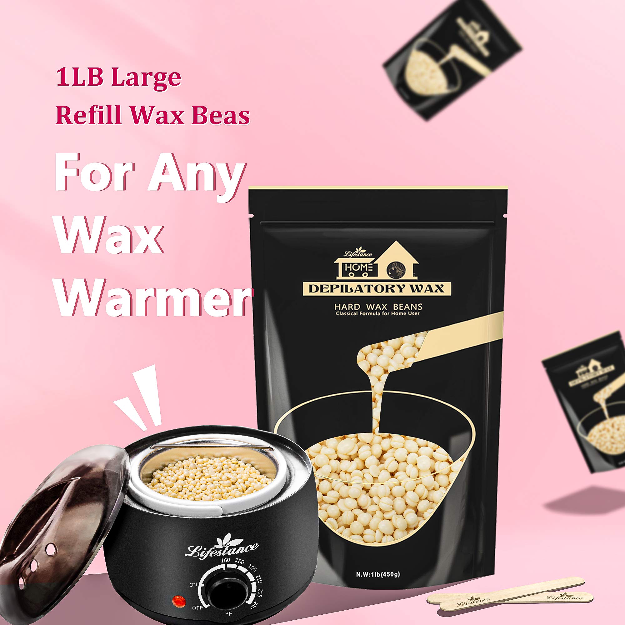 1lb Hard Wax Beans, Lifestance Wax Beads Hair Removal Hard Wax Kit for Thin & Fine Hair, Sensitive Skin, Waxing Beads for Face, Chin, Eyebrow, Bikini