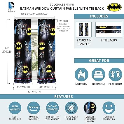 Amazon Com Warner Bros Batman Kids Room Window Curtain Panels