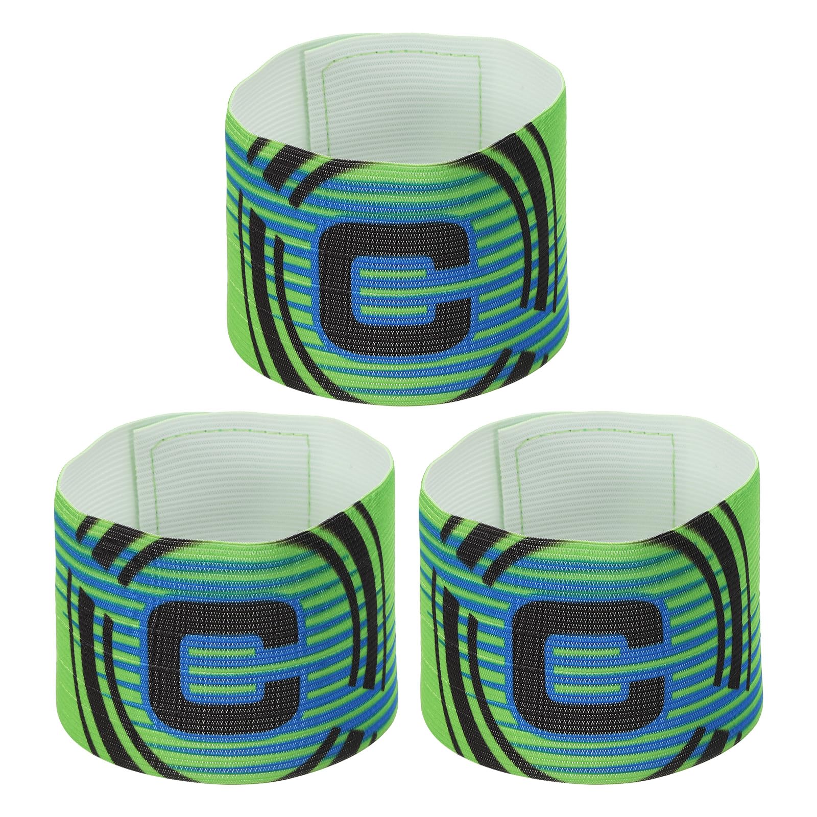 PATIKIL 12.2x2.6 Soccer Captain C Armband, 3 Pack Nylon Unisex Elastic Arm Band Adjustable for Youth Adult Team Training, Green