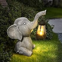 YIKEDAN Solar Garden Outdoor Statues Elephant for Garden Decor