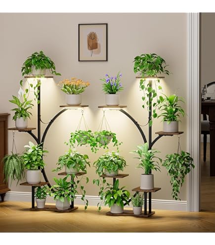 Décoration Végétale Salon Support Plantes Avec Lampes Croissance - 8 Niveaux Métal - 158cm - Design Arbre POZILAN étagère Métal Jardin