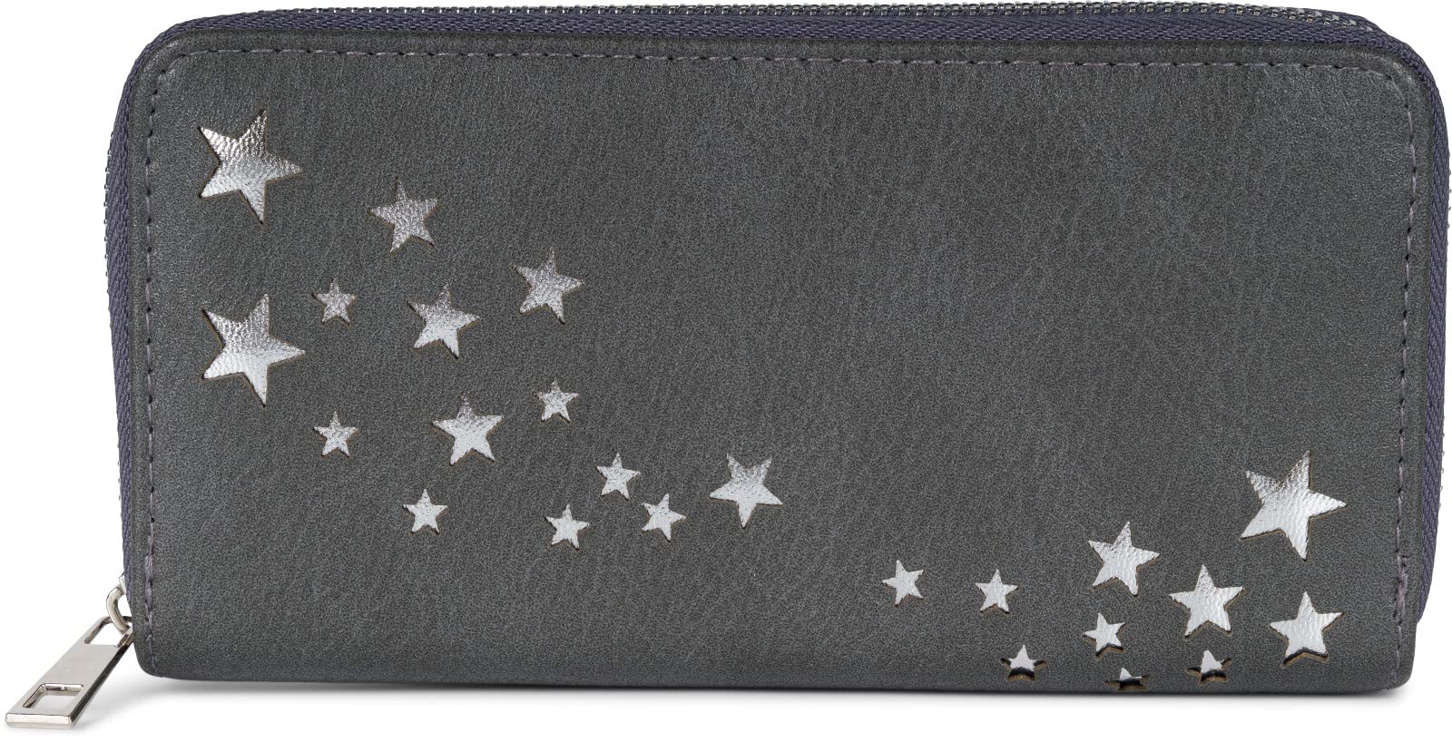 styleBREAKER Women's Wallet with Metallic Star Cut-Outs, Zippered Purse, Colour:Dark Grey