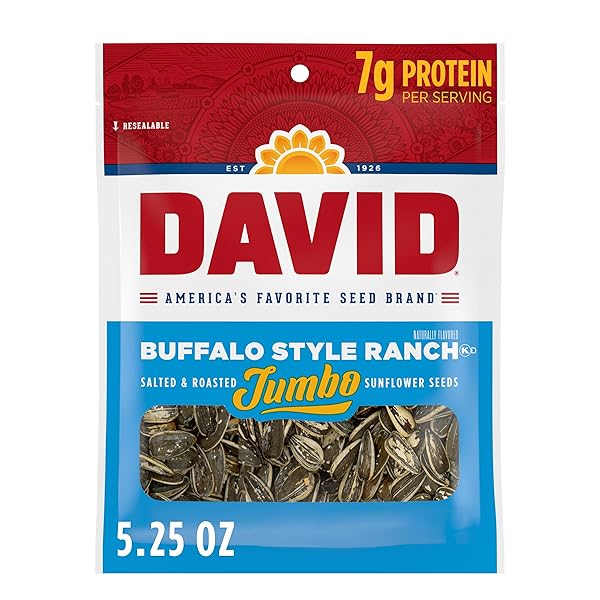 DAVID JUMBO SUNFLOWER SEEDS, BUFFALO STYLE RANCH FLAVOR, 5.25 OZ.