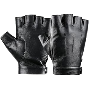 #&? HASHTAG AND WHAT Men's Genuine Sheepskin Leather Half Finger Gloves, Fingerless Driving Gloves for Motorcycle & Cycling