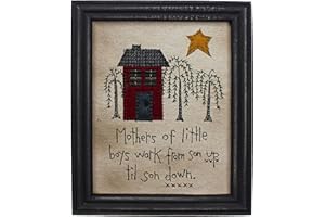 CVHOMEDECO. Primitives Antique Mothers of little boys work from son up til son down Stitchery Frame Wall Mounted Hanging Decor Art, 9-3/4 x 12 Inch