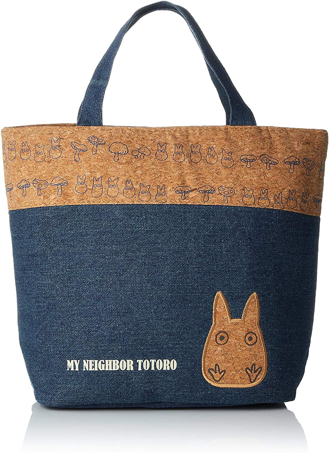 Skater Handbag Lunch Bag for Bento 33×25cm, Studio Ghibli My Neighbor Totoro, Blue Denim and Cork, with Temperature Insulation, Japan Import KBCO2
