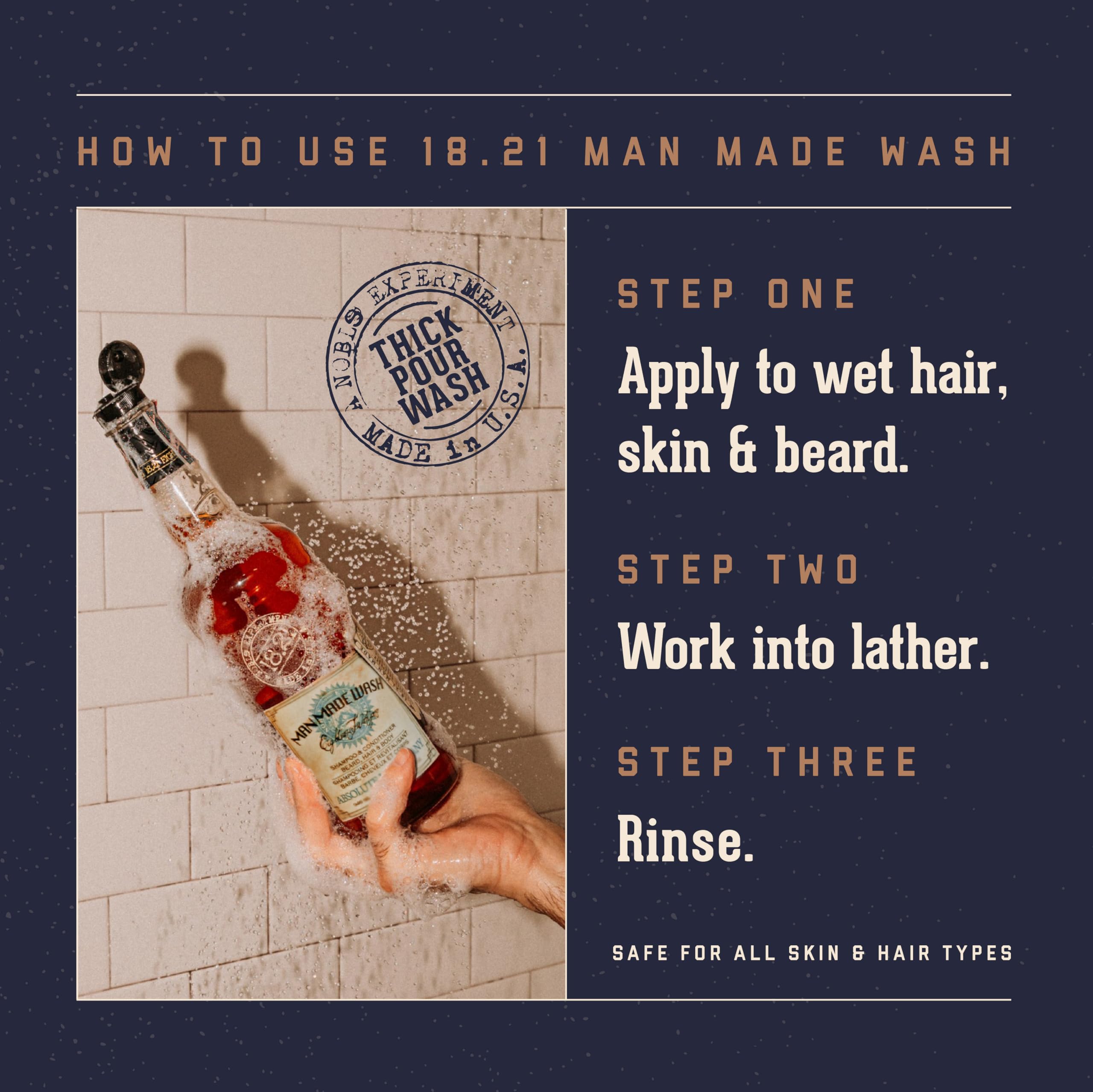18.21 Man Made 3-in-1 Body Wash, Shampoo, & Conditioner for Men, All Hair & Skin Types, Strengthens and Moisturizes in a Manly Aroma, 18oz