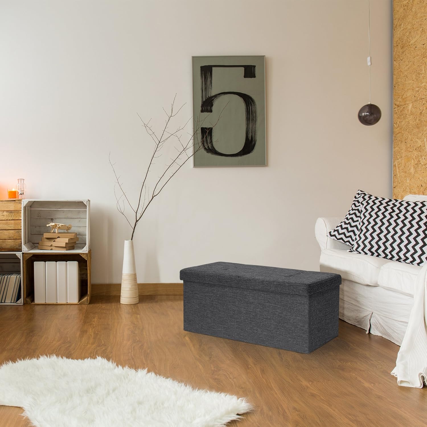 Otto & Ben Folding Toy Box Chest with Smart Lift Top Linen Fabric Ottomans Bench Foot Rest for Bedroom and Living Room, 30x15x15, Dark Grey: Kitchen & Dining