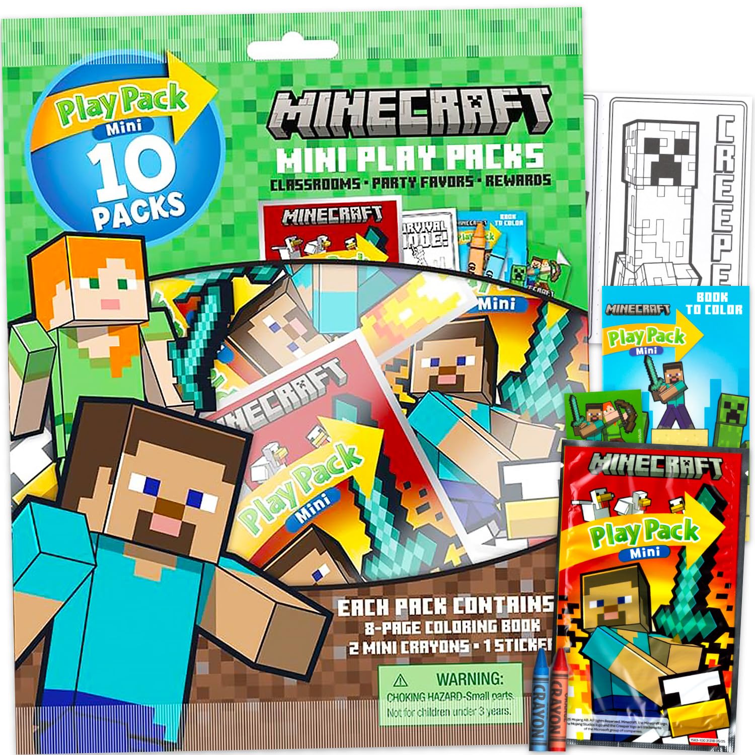 Photo 1 of Minecraft Play Packs | Goodie Bag Loot Bag Fillers | Minecraft Party Favors | 10 Mini Play Packs | Minecraft Coloring Pad, 2 Mini Crayons, and Sticker | 10-Pack | Officially Licensed