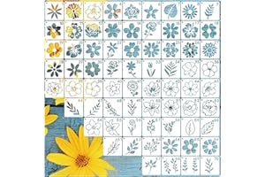 YHSLMH 70pcs Small Flower Stencils for Painting on Wood Tiny Nature Leaf Stencils and Patterns Leaves Vine Stencil Floral Template Paint Stencils on Art Craft Canvas Wall Fabric Rock (70 flower)