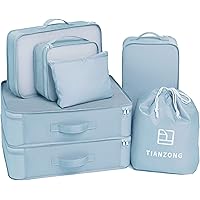 TianZong 7-piece Set Packing Cubes, Travel Bags for Luggage , Packing Organizers with Shoe Bag (Baby Blue)
