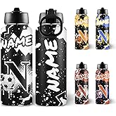 Custom Insulated Water Bottle for Boys Sport-themed, Personalized Name or Pattern, 18 oz Sport Water Bottle with Straw, Leak Proof Double Walled Stainless Steel, for Hot & Cold Beverages