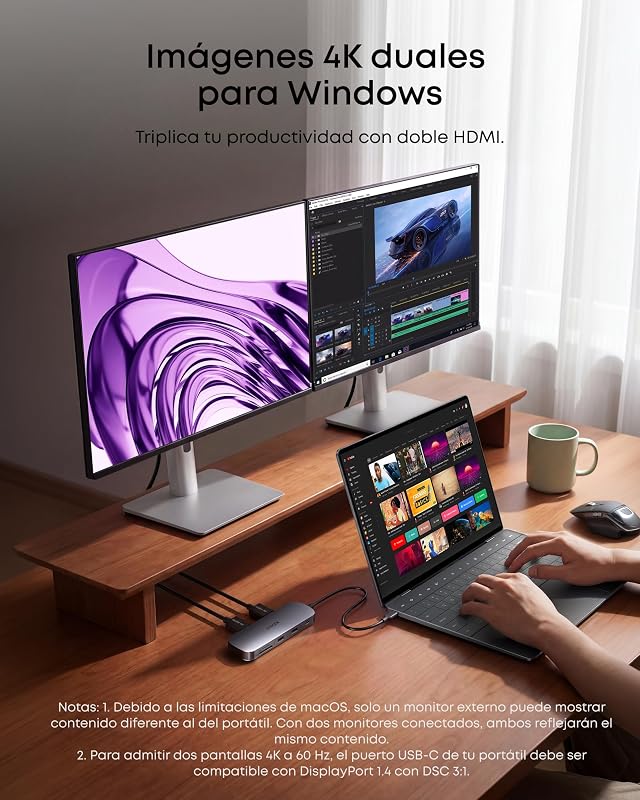 Nano USB C Hub 8 em 1 Multiporta Tipo C