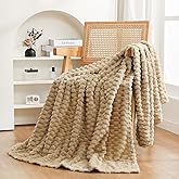 Beige Throw Blanket 50"×60" inches Fuzzy 3D Jacquard Decorative Flannel Fleece Super Soft Plush Cozy Blanket for Couch Sofa Chair Lightweight,Khaki