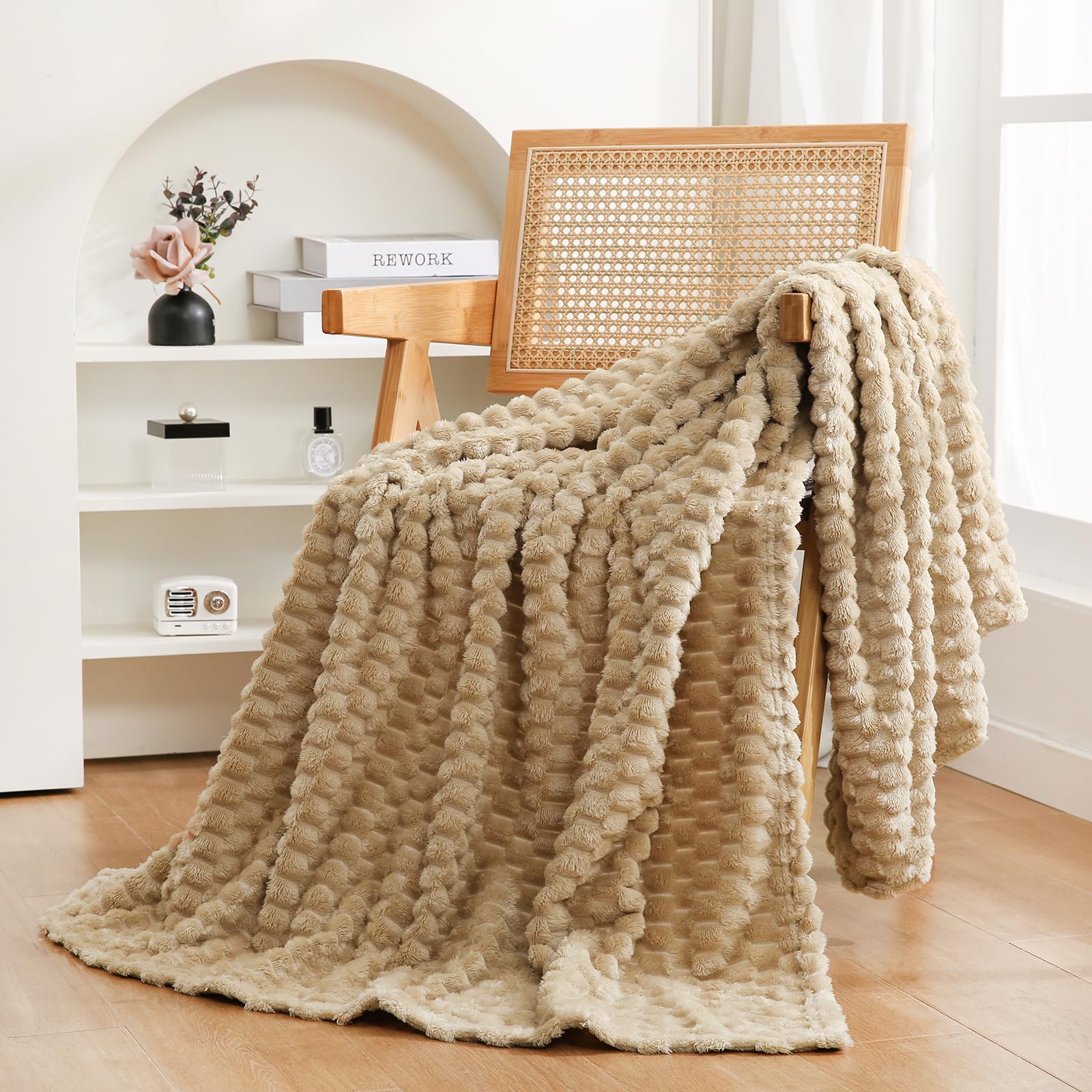 Puncuntex Beige Throw Blanket 60"×80" inches Fuzzy