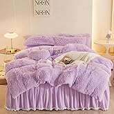HAIHUA Shaggy Lavender Comforter Cover Queen Set, Soft Plush Furry Lavender Bedding Queen Set 3 Pieces (1 Fuzzy Duvet Cover + 2 Faux Fur Pillow Cases) Fluffy Bed Set, Zipper Closure