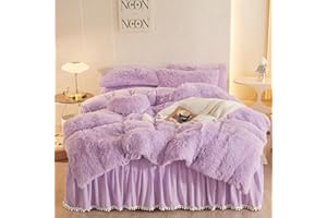 HAIHUA Fluffy Lavender Comforter Cover Twin Set, Plush Lavender Girls Twin Bedding Set 2 Pieces (1 Furry Duvet Cover + 1 Shaggy Plush Pillow Cases) Girls Faux Fur Bed Set, Zipper Closure