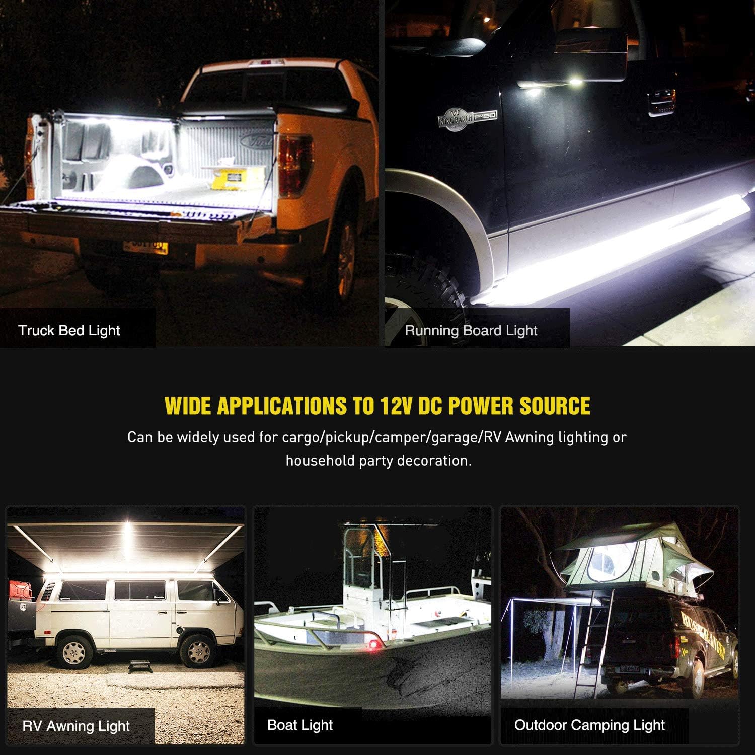 Nilight 2PCS 60'' 180 LEDs Bed Strip Kit with Waterproof On/Off Switch Blade Fuse 2-Way Splitter Extension Cable for Cargo, Pickup Truck, SUV, RV, Boat, 2 Years Warranty: Automotive