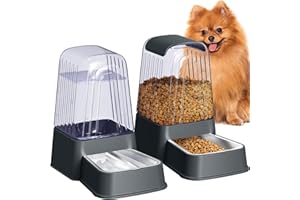 Hipidog Automatic Dog and Cat Food Feeder and Water Dispenser Set with Stainless Steel Bowls,Gravity Pet Food and Water Feeders,100% BPA-Free,Large Capacity for Cats Dogs Pets… (5L Dark Gray)