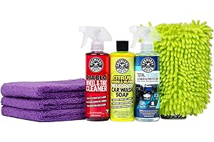 Chemical Guys Clean and Shine Car Wash Starter Kit - 7-Piece Set with 3 x 16 oz Car Detailing Chemicals, Safe for Cars, Trucks, SUVs, Motorcycles, Jeeps, RVs, and More