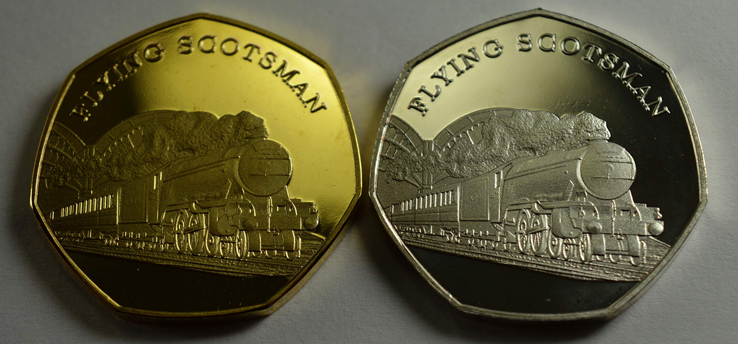 Pair of THE FLYING SCOTSMAN Steam Engine Silver & 24ct Gold Commemorative Coins Albums/50p Collectors, STEAM & STEEL SERIES Iconic Railway Locomotives