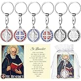 Landical 48 Set Saint Benedict Medal Key Chain with St Benedict Prayer Card and White Organza Bags Catholic Keychain Catholic Gift for First Holy Communion, Confirmation, and Graduation