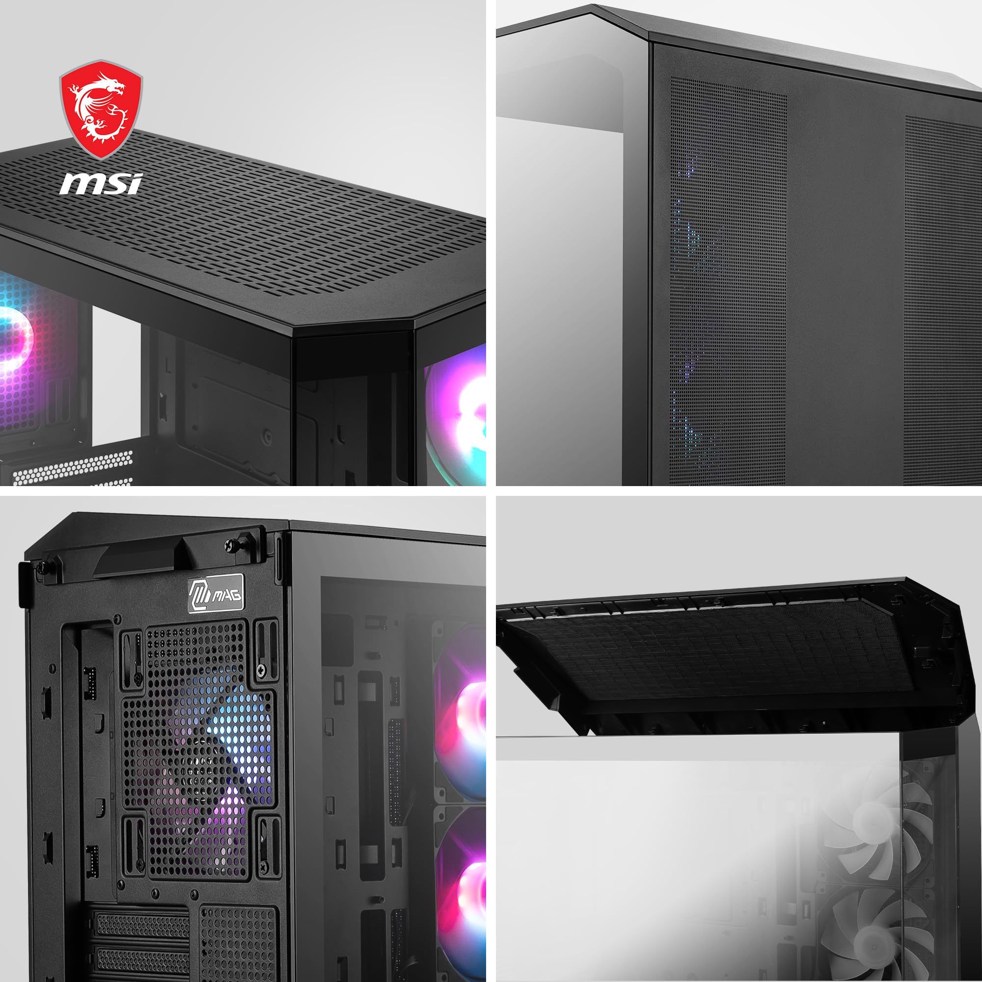 Msi Mag Pano M100R Pz Micro-Atx Pc Case-Micro-Atx Capacity,3X120Mm Reverse-Blade Argb Fans And1X120Mm Argb Fan With Hub Controller,Gpu Support Stand,Level Indicator,33Mm Cable Routing Space - View 6