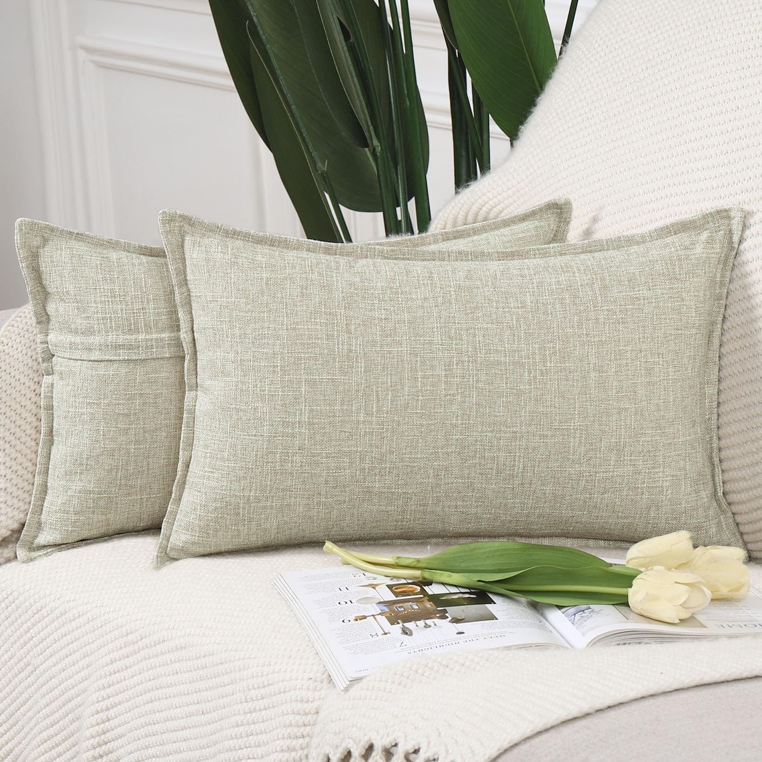 Madizz Set of 2 Faux Linen Cushion Covers 12x20 inch, 30x50 cm, Oatmeal Soft Decorative Couch Pillows for Bed Pillowcases for Sofa Livingroom Home Decor