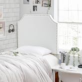 DormCo Bevel Tacked Plush Outlet Headboard with Legs - White