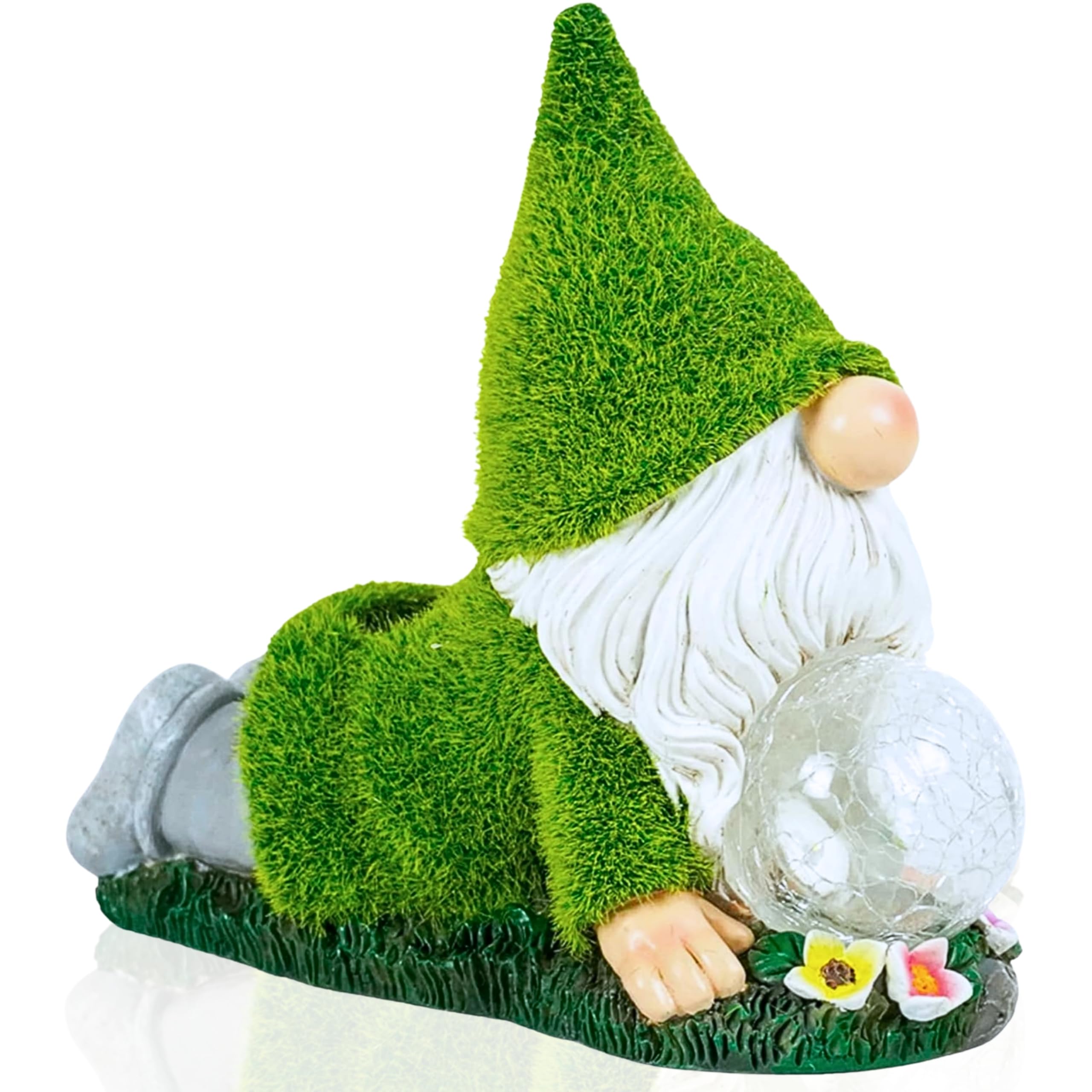 TIN DREAMS FACTORY | Yoga Gnome with Solar Light – Resin Garden Decorative Figure – Outdoor Little Gnome with LED Glowing Bubble – Relaxing Ornament for Garden, Patio and Terrace