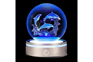pinyan Dolphin Gift 3D Crystal Ball with LED Light Base Unique Figurine Lamps Laser Engraved Nightlight for Kids Gifts Dolphin Lovers Girlfriend Wife Mom Lovers Girls Boys Birthday Christmas
