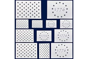 WISYOK American Flag 50 Star Stencils and 13 Stars 1776 Templates, American Flag Templates, Ideal for Painting on Wood, Fabric, Paper, Walls [6 Sizes, 2 Styles]