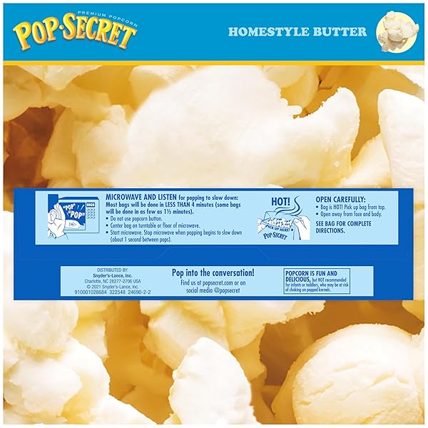 POP SECRET MICROWAVE POPCORN, HOMESTYLE BUTTER FLAVOR, 3.2 OZ SHARING BAGS, 6 COUNT (PACK OF 1)