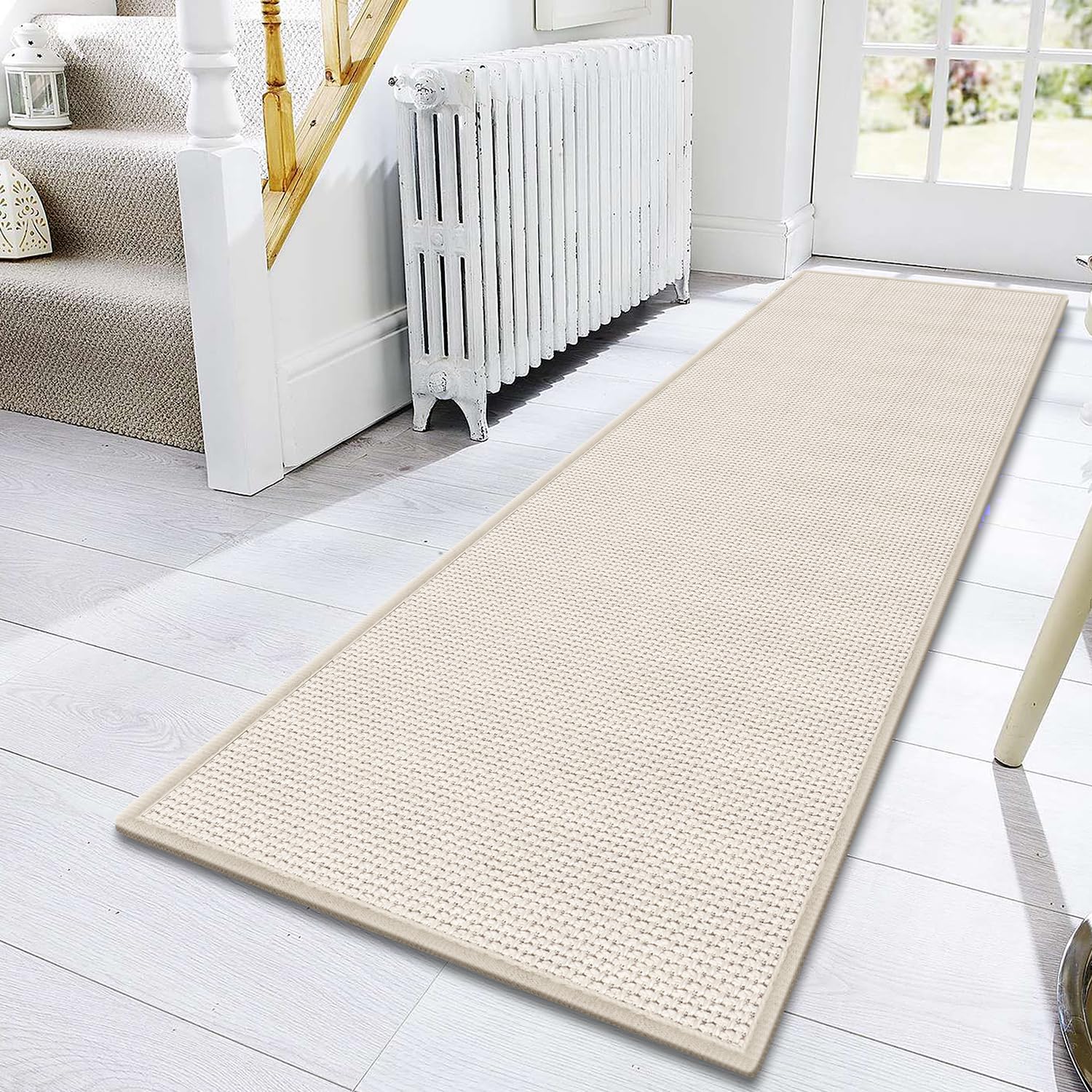 Photo 1 of 8FT Laundry Rug Runner Mat Non Slip, Rubber Backed Kitchen Sink Rug Carpet Mat, Absorbent Hall Floor Runner Rug, Beige